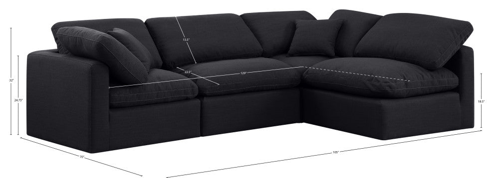 Indulge Upholstered Modular L-Shaped Sectional, Black, 4-Piece: 2 Armless Chair, 2 Corner Chair, Down Stuffed Linen Textured Fabric