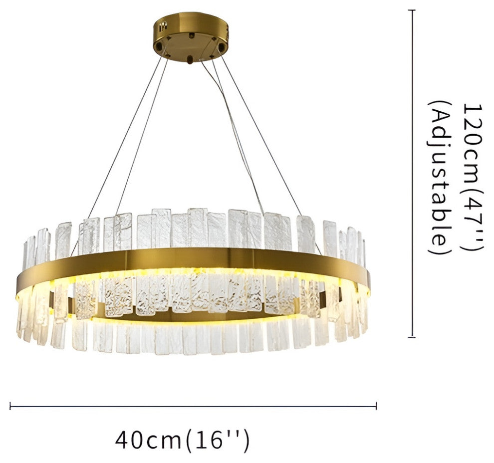Ieper | Gold Glass Round Led Chandelier for Living Room, 24"