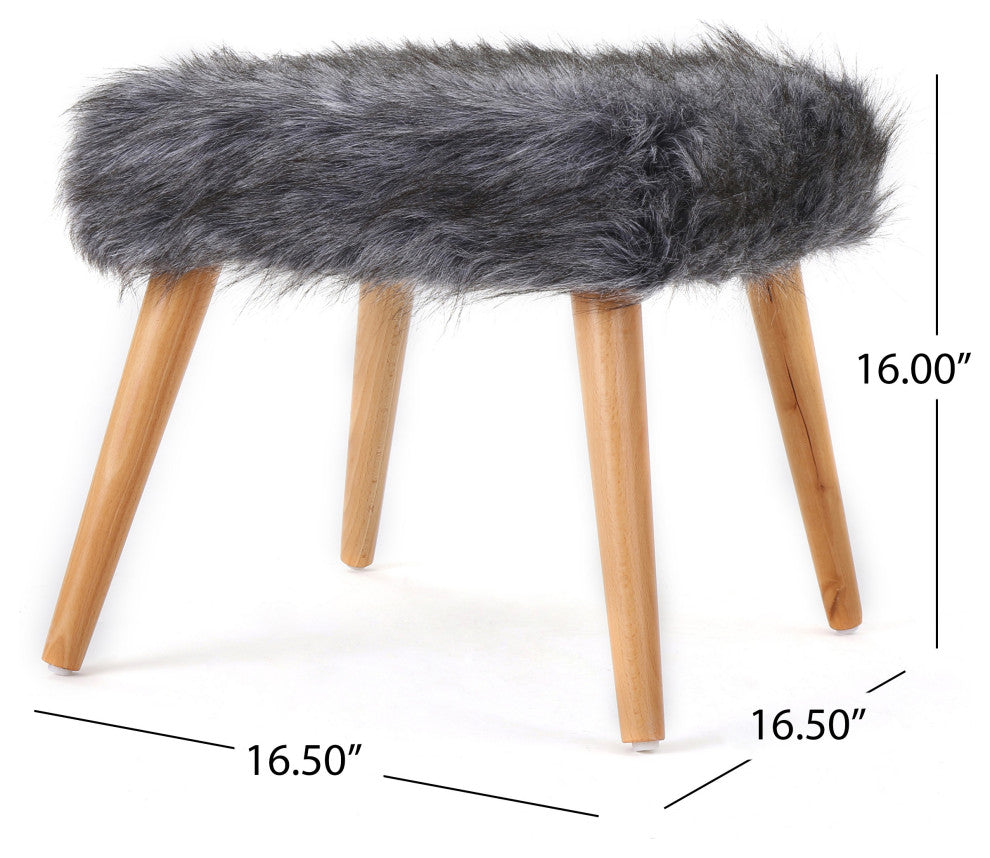 GDF Studio Hussey Mid-Century Gray Faux Fur Ottoman, Qty of 2