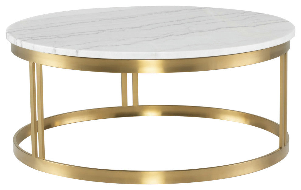 Nicola Round Coffee Table in White Marble and Brushed Gold Stainless Steel