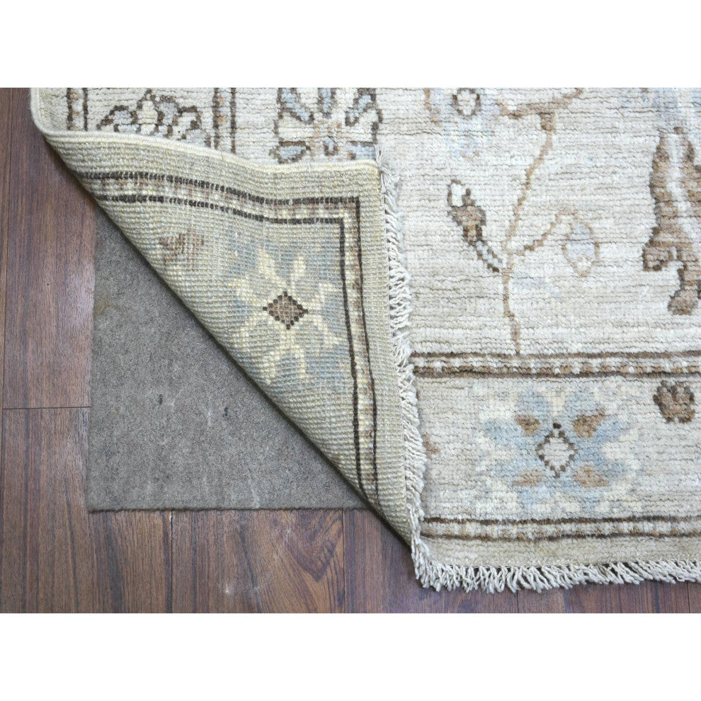 Gray Angora Ushak Natural Dyes Afghan Wool Hand Knotted Runner Rug, 2'10"x13'9"