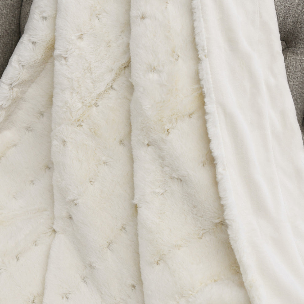 Stitching Jacquard Faux Fur Throw, Antique White, 50"x70"