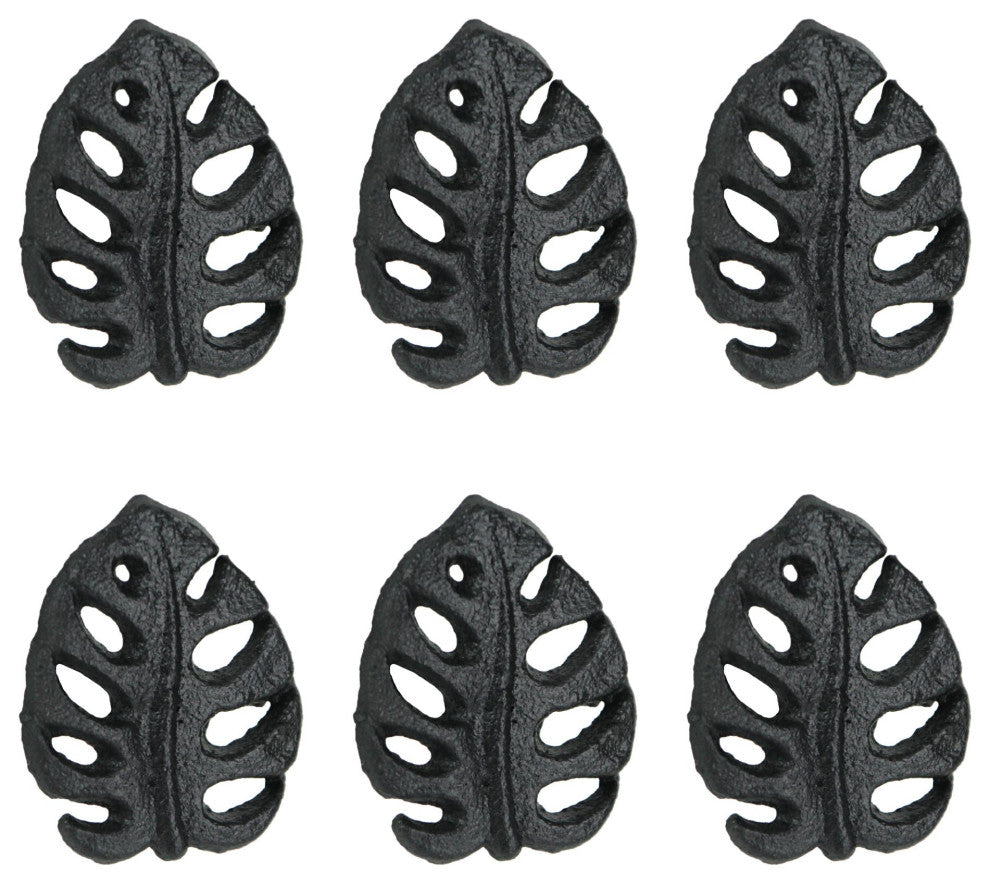 Set of 6 Black Cast Iron Monstera Leaf Drawer Pulls Decorative Cabinet Knobs
