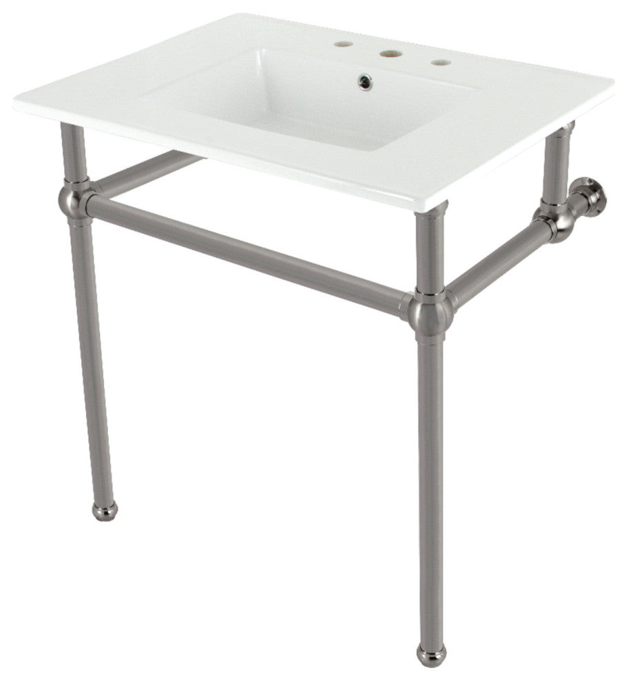 Kingston Brass KVBH31227W8B8 31" Console Sink, Legs, 8", 3 Hole