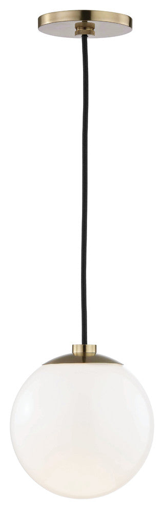 Stella Pendant, Opal Glossy Glass, Finish: Aged Brass