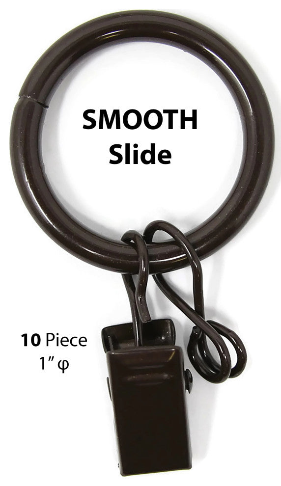 1" Metal Curtain Rings With Clips and Eyelets, Bronze, Set of 10