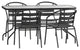 Lila 5 Piece Patio Dining Set 55" Tempered Glass Table 4 Black Stack Chairs