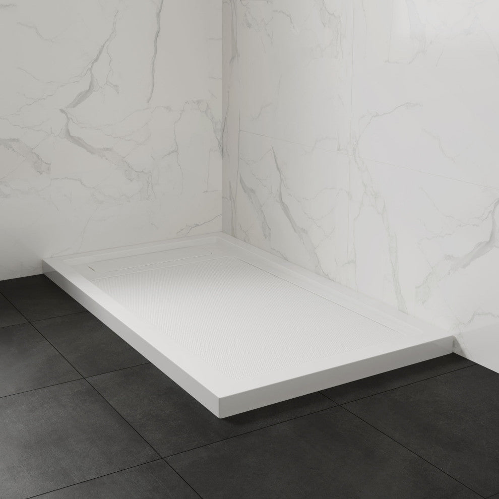 Ove Decors Erika Shower Base Rectangle, White, 60 in.x 32 in., Side Drain