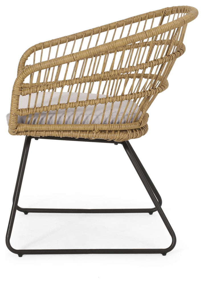 Edson Outdoor Wicker 2 Seater Chat Set With Cushion, Light Brown