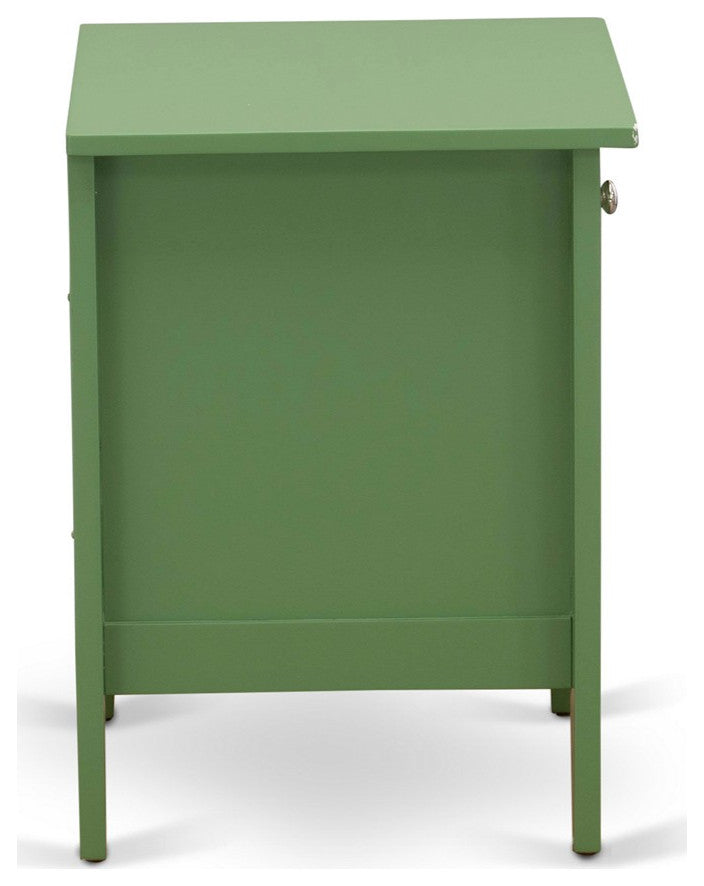 Mid Century Night Stand For Bedroom, 1 Wooden Drawer, Clover Green Finish
