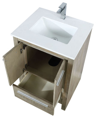 Lafarre 24" Rustic Acacia White Quartz Top, White Sink, and Monte Chrome Faucet