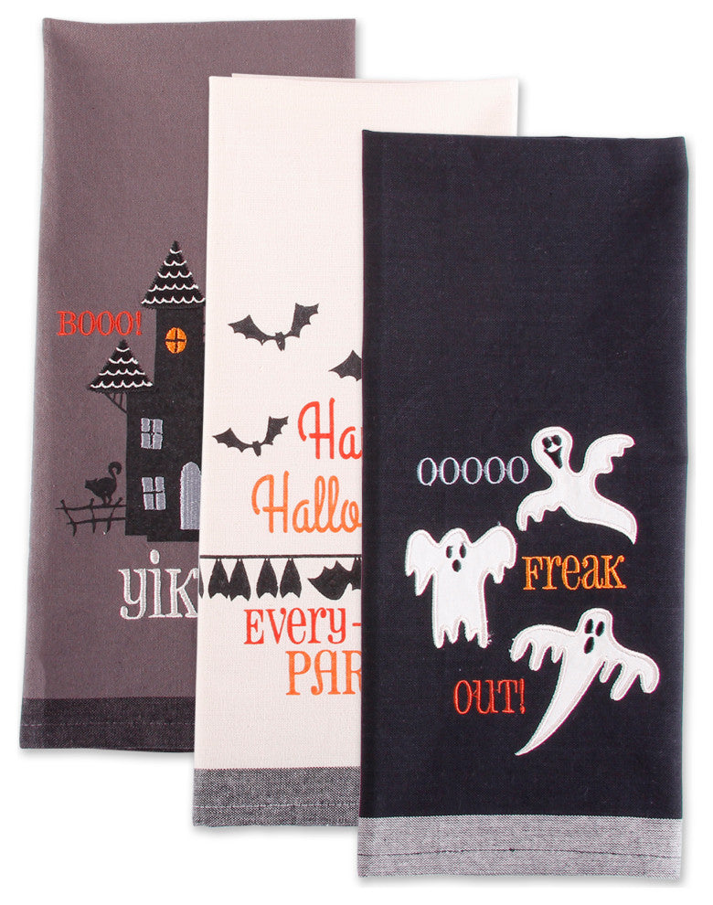 Assorted Halloween Embroidered Dishtowel, Set Of 3