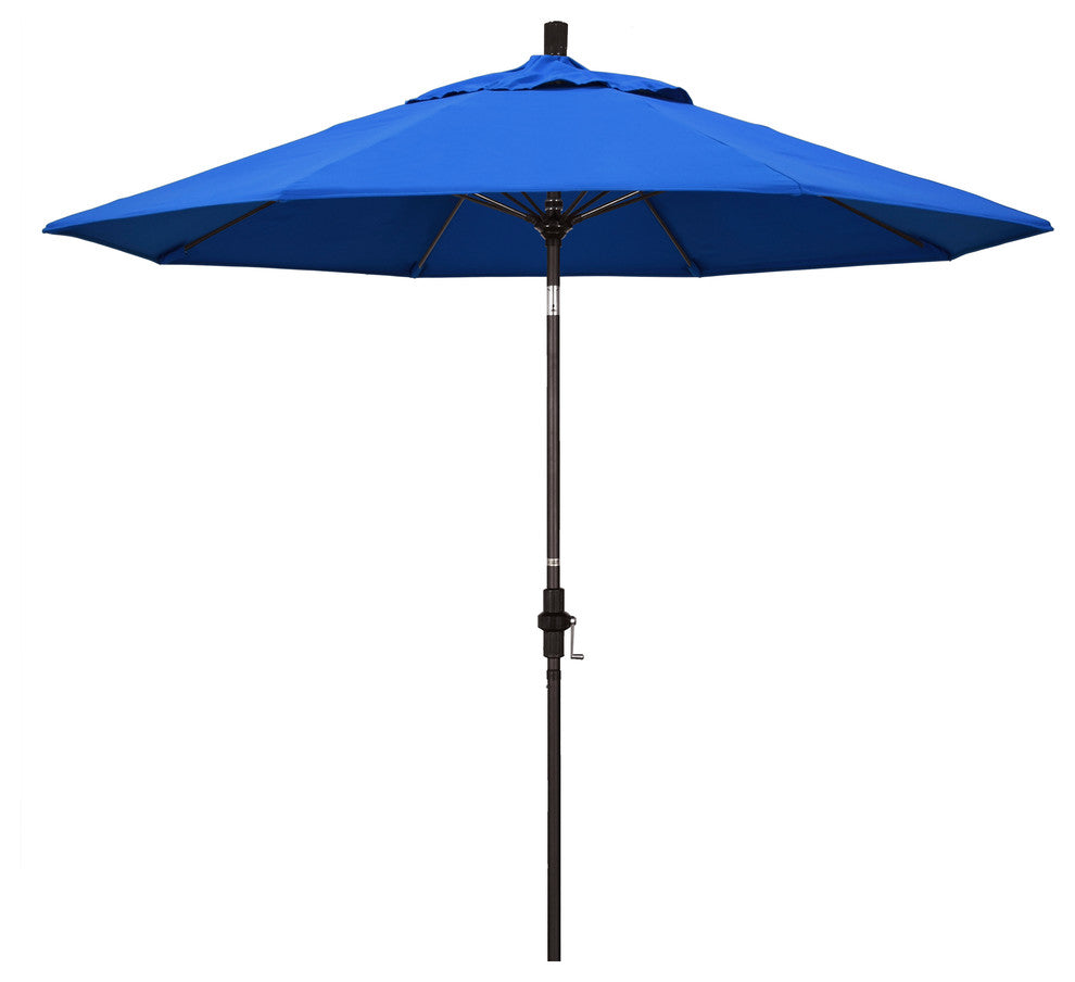 9' Bronze Collar Tilt Lift Fiberglass Rib Aluminum Umbrella, Olefin, Royal Blue