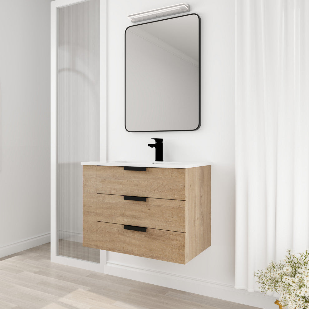 30 Inch Plywood Wall-Mounted Bathroom Vanity With Drawer and Adjustable Shelf