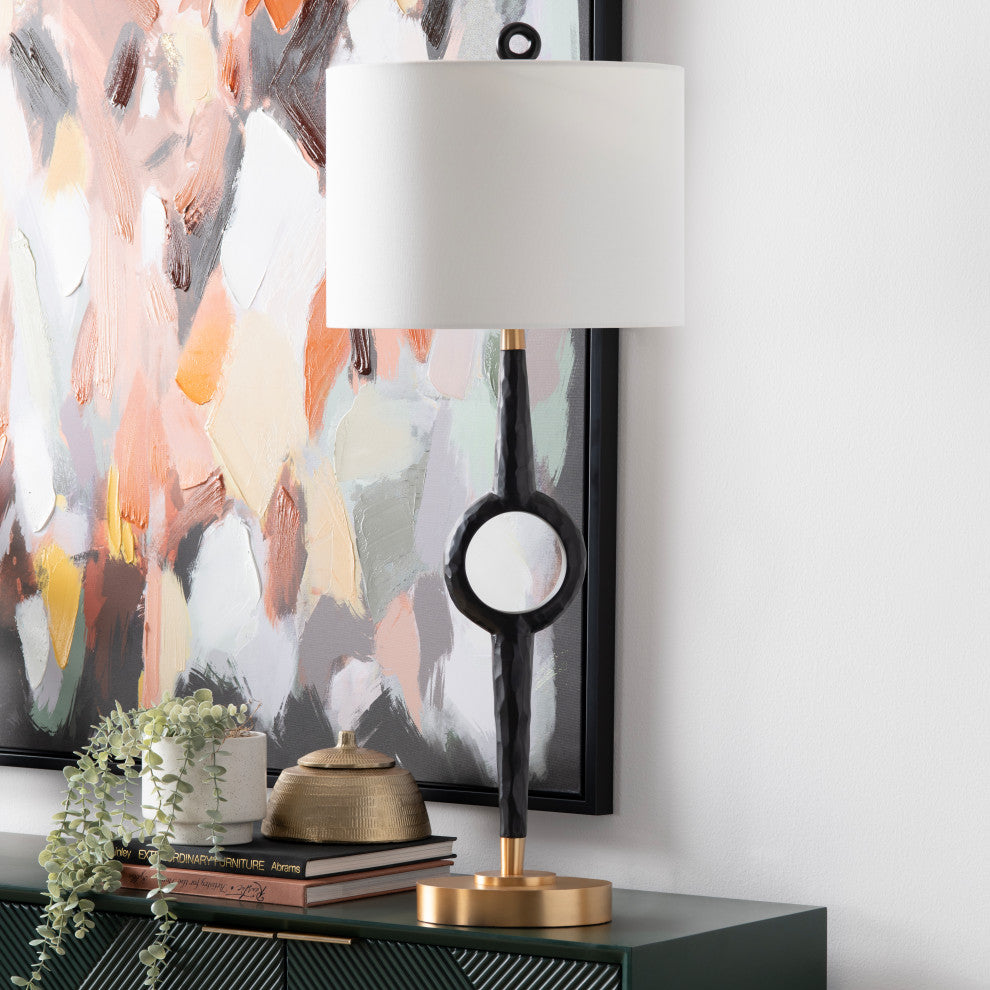 38.75"H Black Resin Table Lamps With White Drum Shade, Set of 2