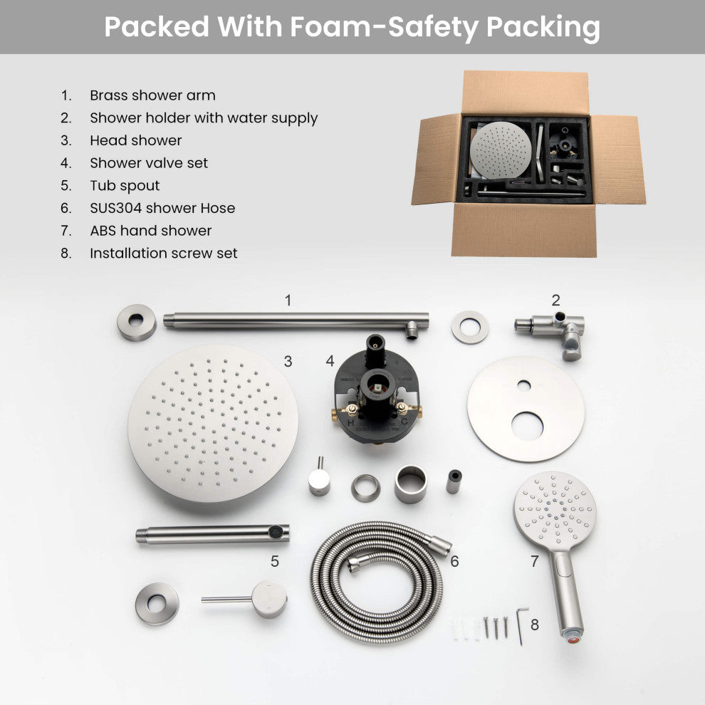Circular Pressure 3-Function Shower System, Rough-In Valve, Brushed Nickel