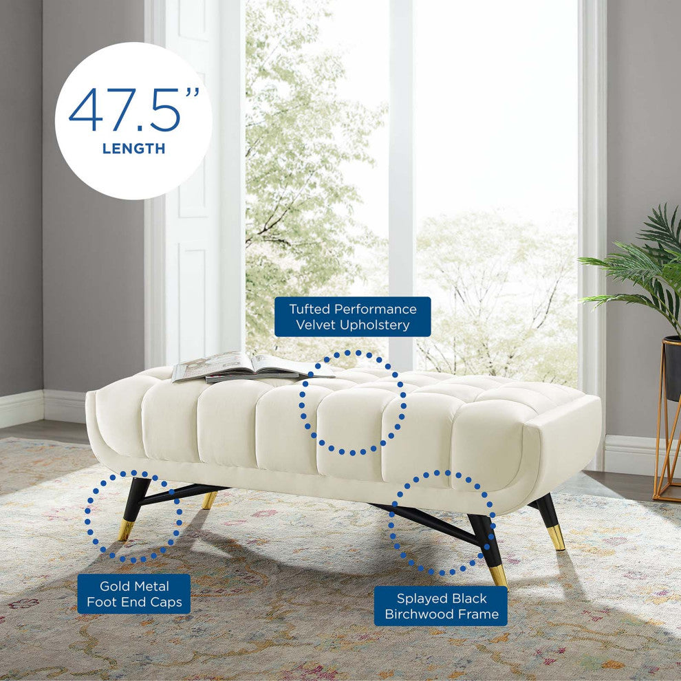 Accent Chair Bench, Velvet, Ivory White, Modern, Living Lounge Hotel Hospitality
