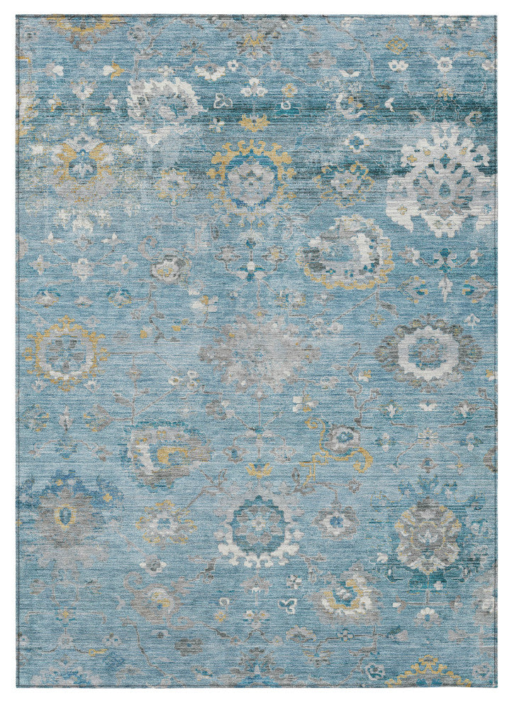 Machine Washable Indoor/Outdoor Chantille ACN1373 Teal 8' x 10' Rug