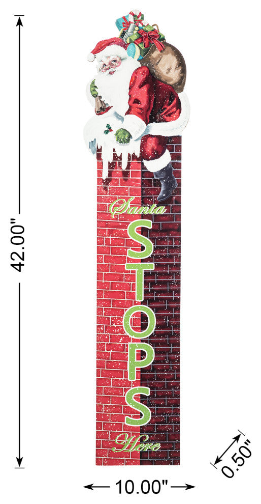 42"H Wood "Santa Stops Here" Porch Decor