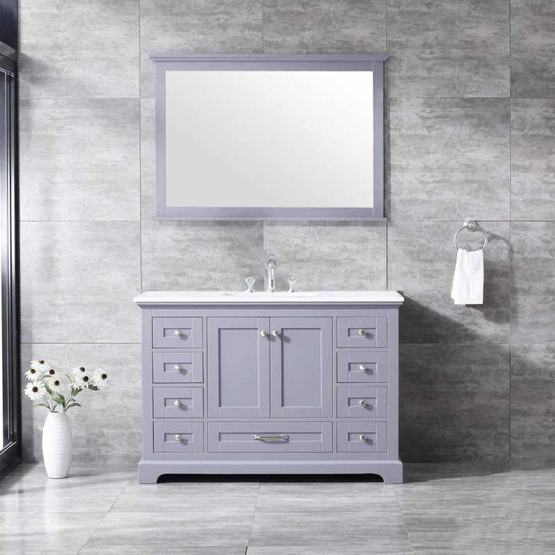 Dukes 48" Dark Grey Single Square Sink Vanity with Quartz Top, With Mirror and F