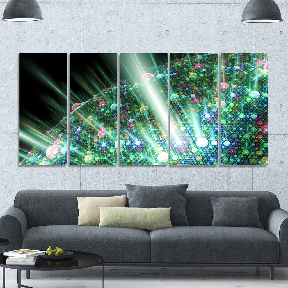 Bright Blue Solar Bubbles Planet, Abstract Canvas Wall Art, 60"x28", 5 Panels