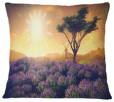 Lavender Field With Solitary Tree Landscape Printed Throw Pillow, 16"x16"