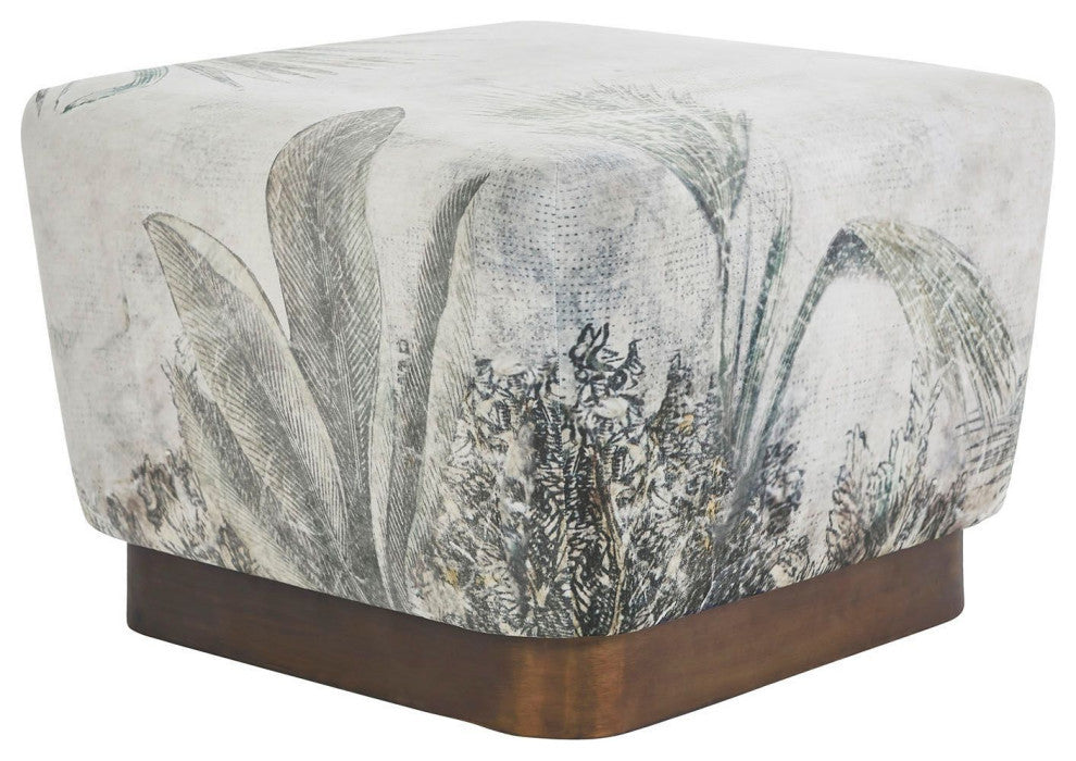 Tangle Poly-Velvet Upholstered Ottoman, Print