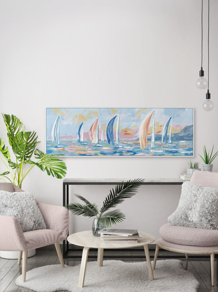 "I Need My Boat" Floater Framed Painting Print on Canvas, 30x10