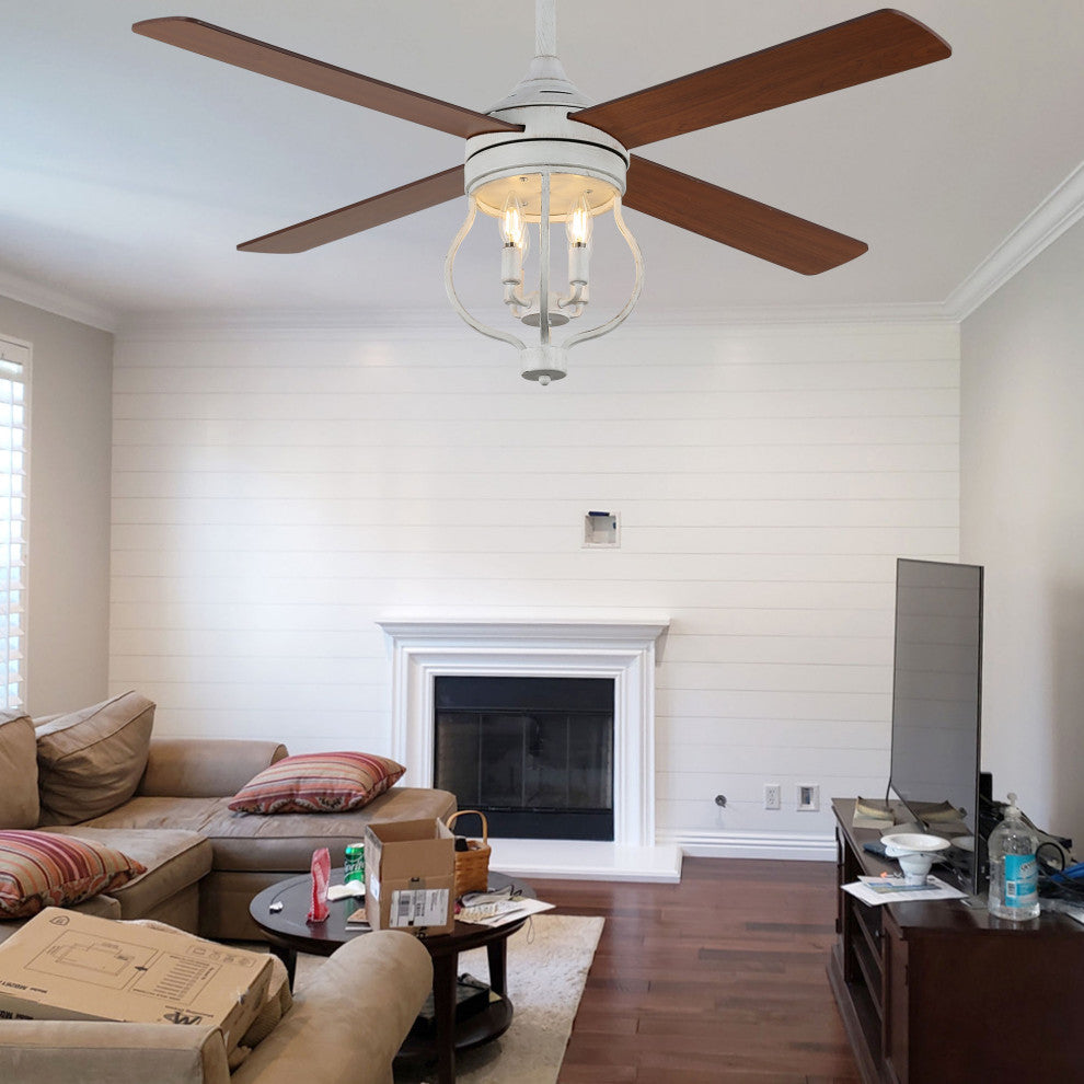 52" Rustic Black Reversible Wood Ceiling Fan with Light and Remote Control