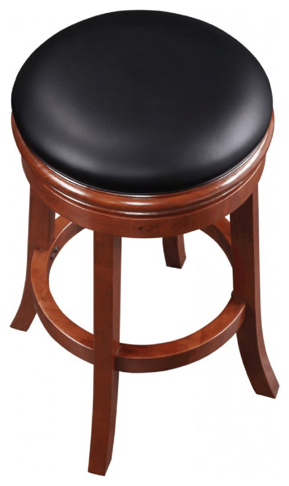 Sabi 24 inch Swivel Counter Stool, Solid Wood, Faux Leather, Brown, Black