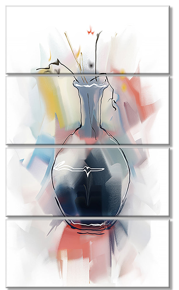 Abstract Flowers in Vase, Floral Canvas Art Print, 28"x48", 4 Panels
