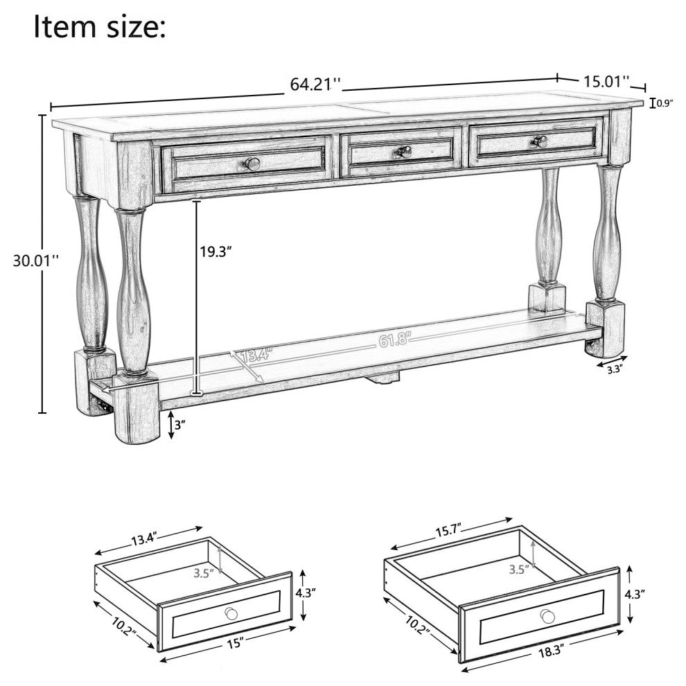 Black 64" Console Table With Drawers and Shelf