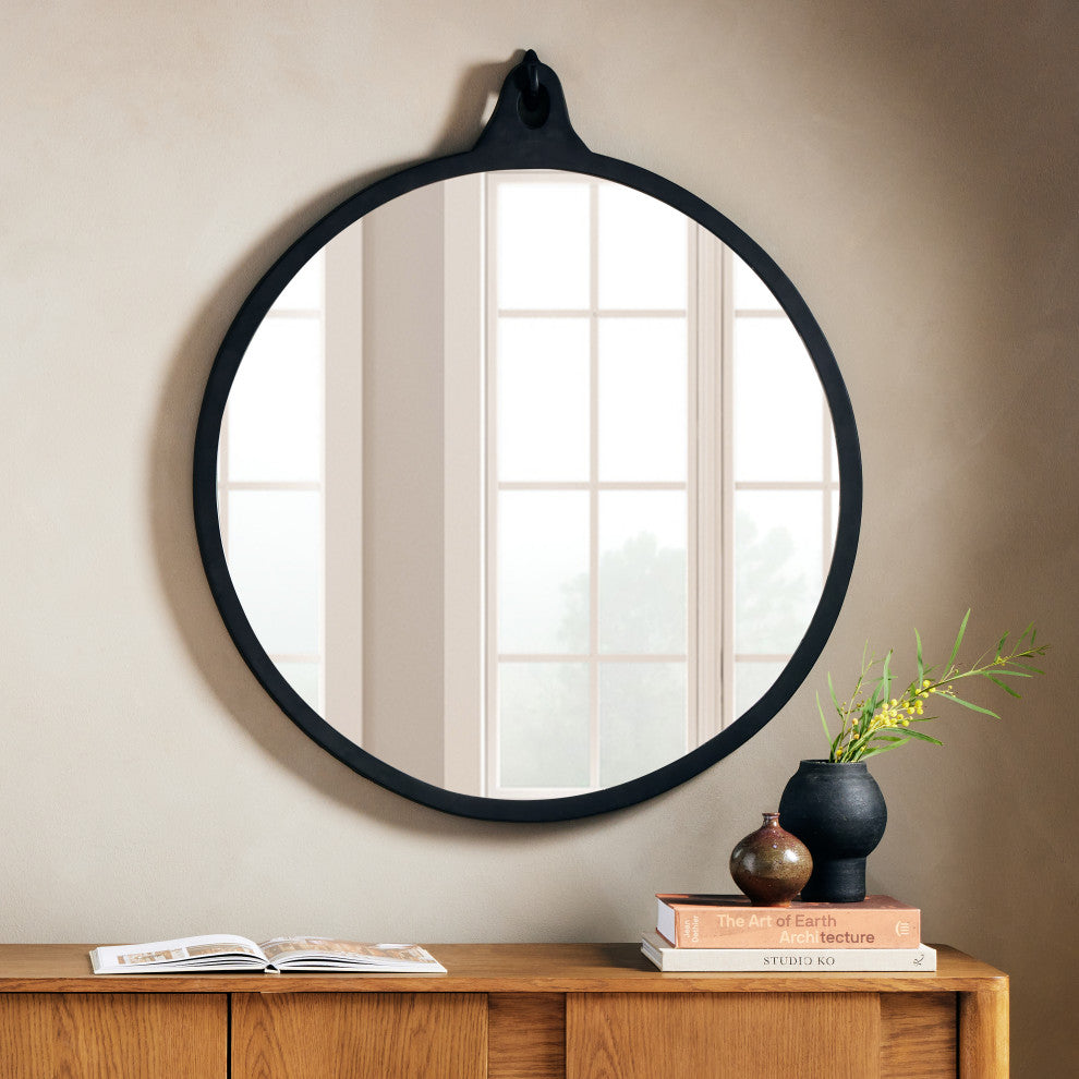 Hyde Round Mirror-Black Aluminum