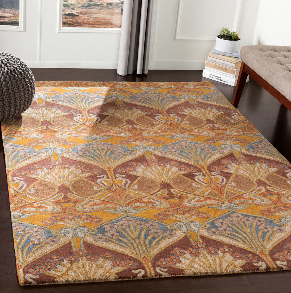 Surya Viva VVA-1009 5'x7'6" Rug, Dark Brown/Camel/Taupe/Sage/Dark Blue