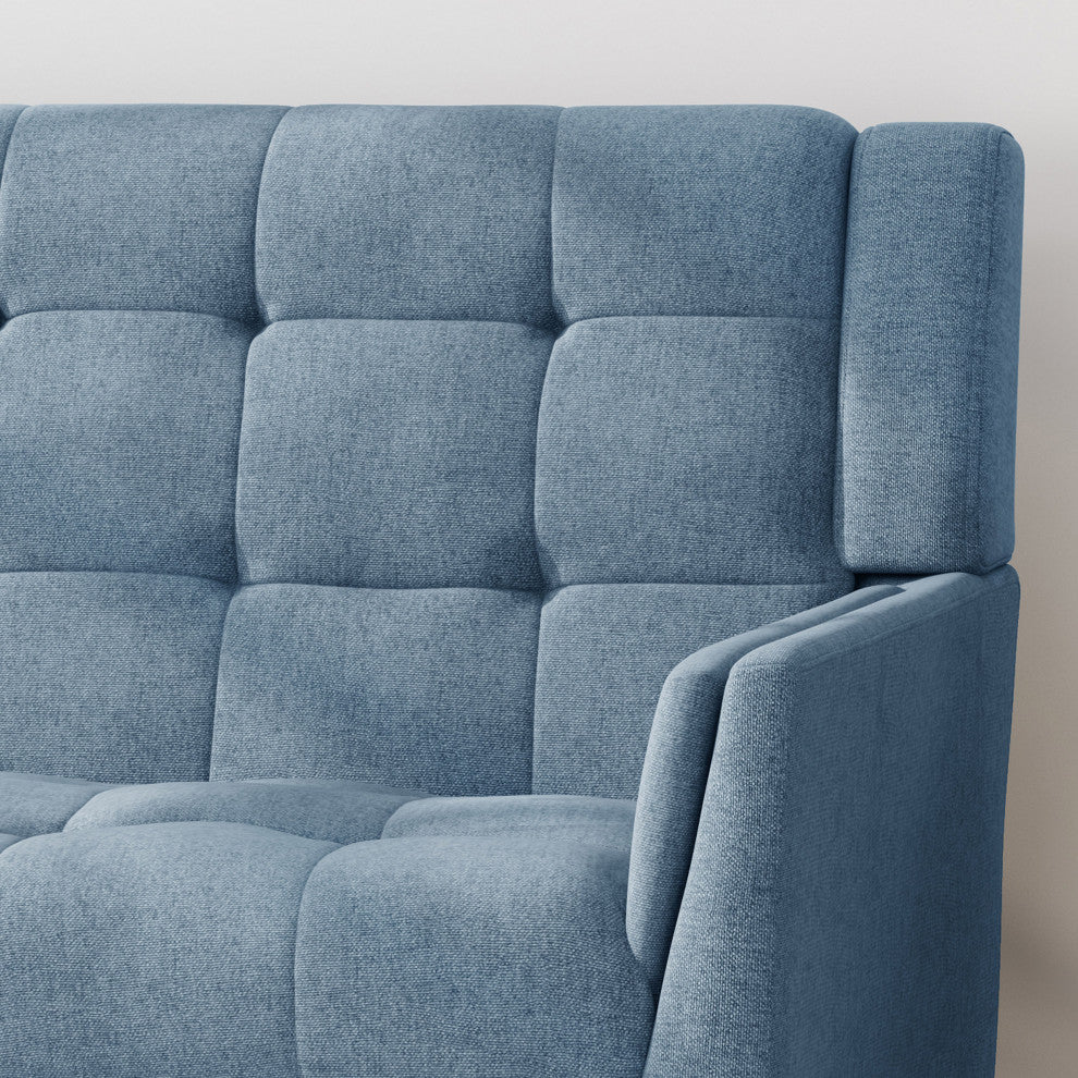 GDF Studio Evelyn Mid Century Modern Fabric Loveseat, Blue/Walnut