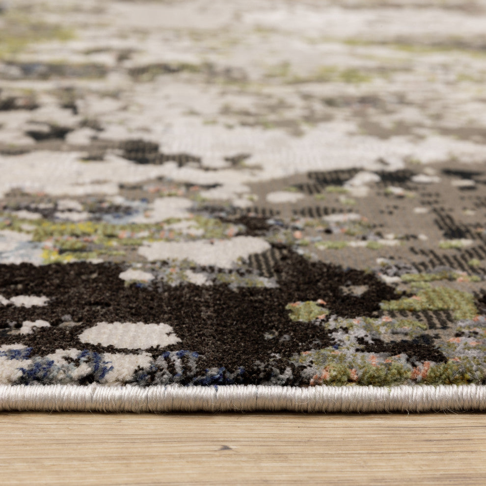Christian Chaotic Contemporary Power-Loomed Area Rug, Grey and Green,