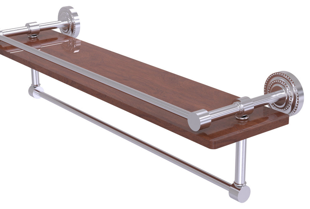 Dottingham 22" Wood Shelf with Gallery Rail and Towel Bar, Satin Chrome
