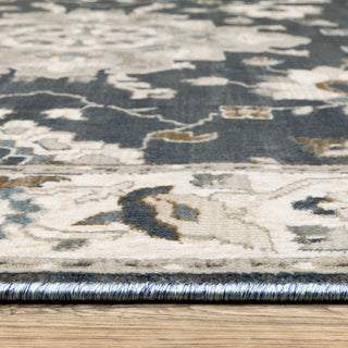 Emilia Bordered Traditional Blue/ Beige Area Rug 9'10" x 12'10"
