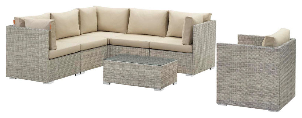 Repose 7-Piece Outdoor Patio Sunbrella Sectional Set Light Gray Beige