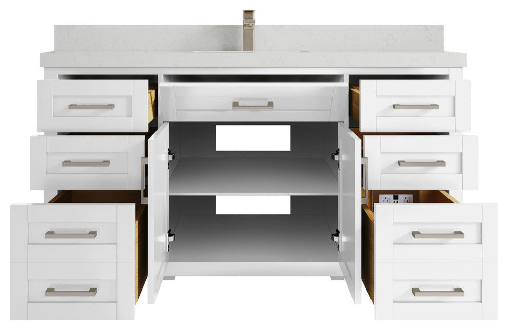 Cambridge 60 Single Bathroom Vanity in White 2" Carrara Quartz