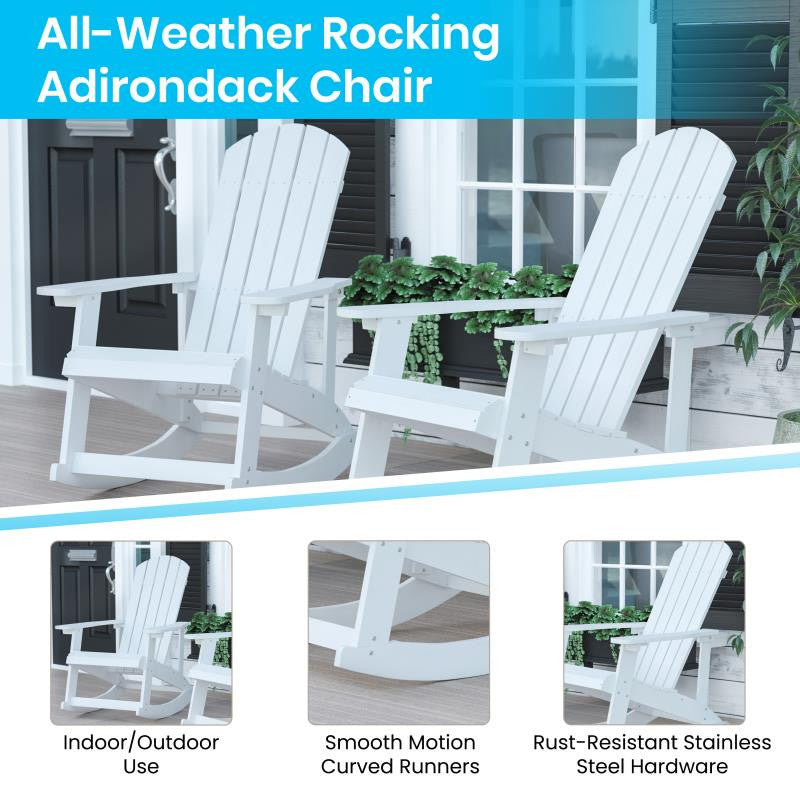 Savannah All-Weather Poly Resin Wood Adirondack Rocking Chair, White