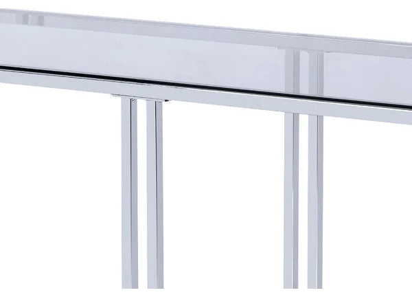 Glass Top Metal Sofa Table with Marble Bottom shelf, Silver and Clear
