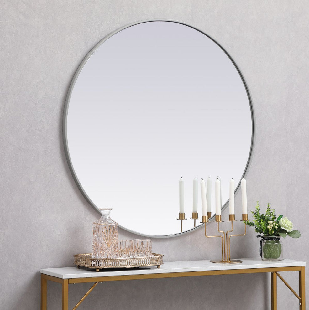 Elegant MR4839GR Metal Frame Round Mirror 39", Gray