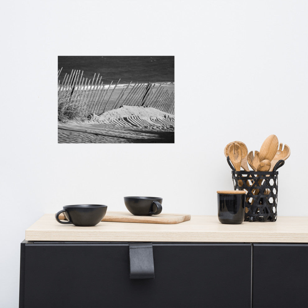 Sandy Beach Fence Landscape Photo, Beach Unframed Wall Art Print, 12" X 16"