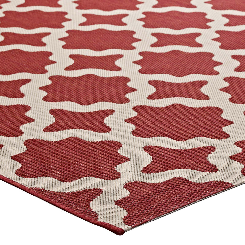 Area Rug Floor Carpet, Indoor Outdoor, Moroccan, Rectangular, 9x12, Red Beige