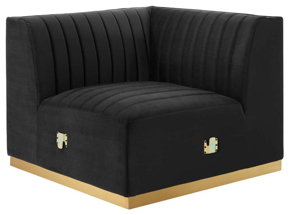 Conjure Channel Tufted Performance Velvet Left Corner Chair, Gold Black