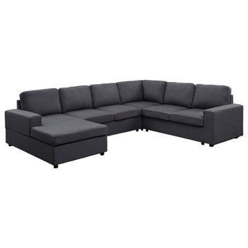 Lilola Home Dakota Sectional Sofa with Reversible Chaise in Dark Gray Linen