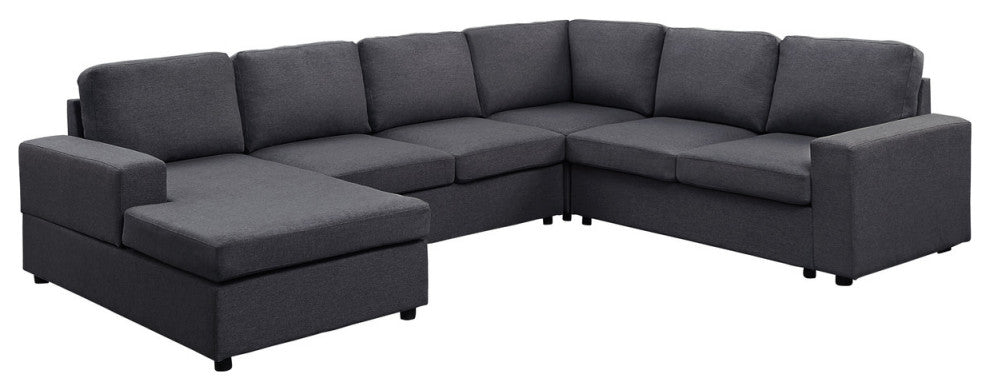 Lilola Home Dakota Sectional Sofa with Reversible Chaise in Dark Gray Linen