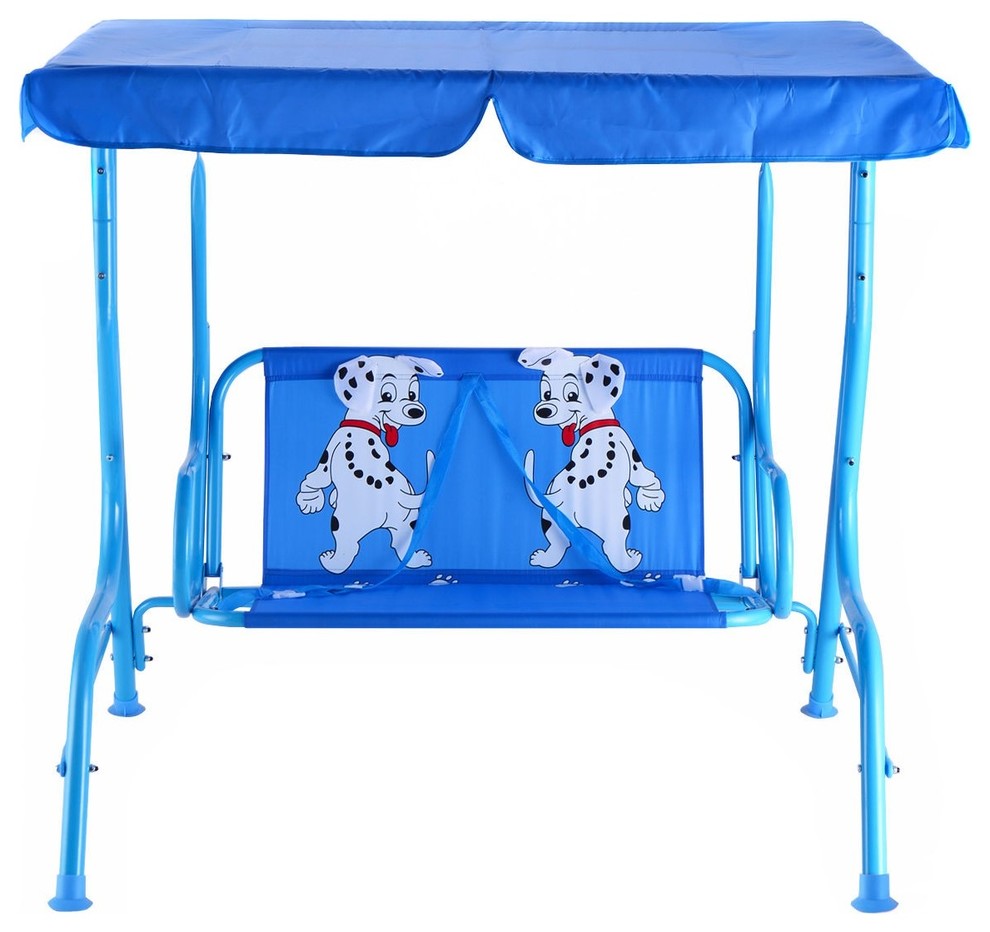 Modern Outdoor Kids Patio Swing Bench With Canopy 2 Seats