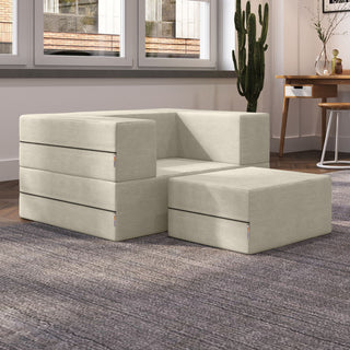 Jaxx Zipline Convertible Sleeper Chair & Ottoman / Twin-Size Bed, Ivory